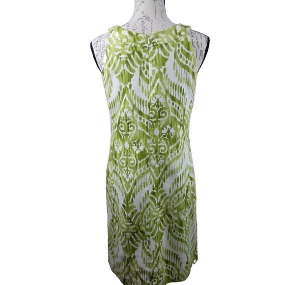Jessica Howard |  Lime Green Patterned Linen Sheath Dress Embellished | Size 10P - Picture 5 of 9